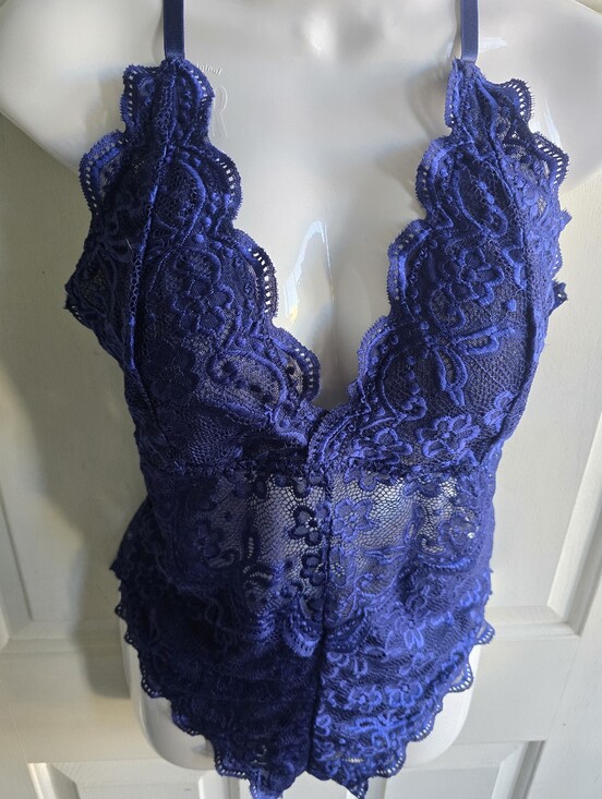 Other - Navy Blue Lace Plunge Teddy Bodysuit - Women Intimates